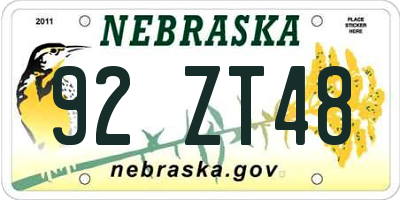 NE license plate 92ZT48
