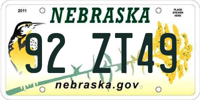 NE license plate 92ZT49