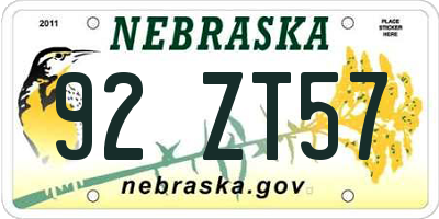 NE license plate 92ZT57