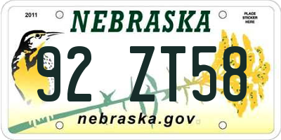 NE license plate 92ZT58