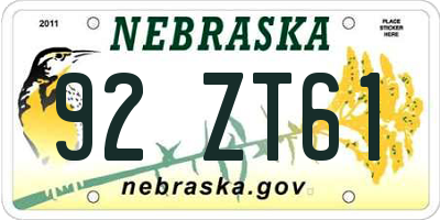 NE license plate 92ZT61