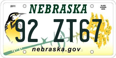 NE license plate 92ZT67