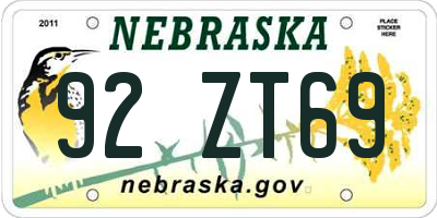 NE license plate 92ZT69