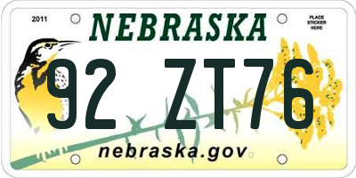 NE license plate 92ZT76