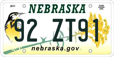NE license plate 92ZT91