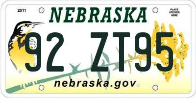 NE license plate 92ZT95