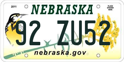 NE license plate 92ZU52
