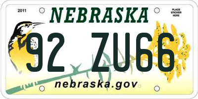 NE license plate 92ZU66