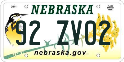 NE license plate 92ZV02
