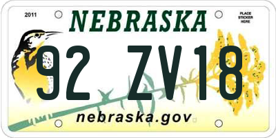 NE license plate 92ZV18