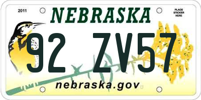 NE license plate 92ZV57
