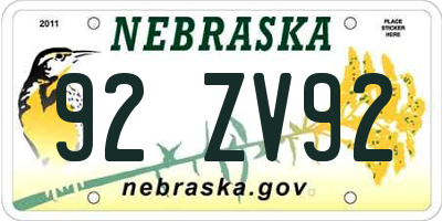NE license plate 92ZV92