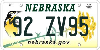 NE license plate 92ZV95