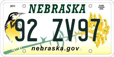 NE license plate 92ZV97