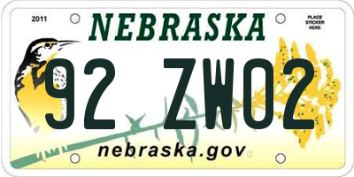 NE license plate 92ZW02