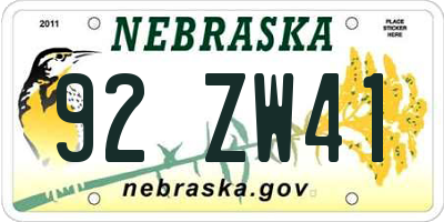 NE license plate 92ZW41