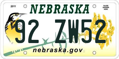 NE license plate 92ZW52