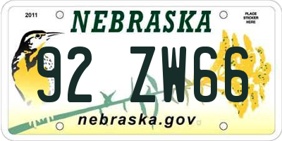 NE license plate 92ZW66