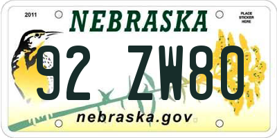 NE license plate 92ZW80