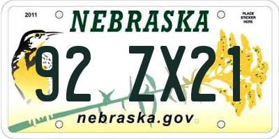 NE license plate 92ZX21