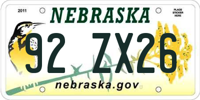 NE license plate 92ZX26