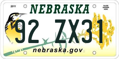 NE license plate 92ZX31