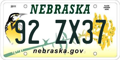 NE license plate 92ZX37