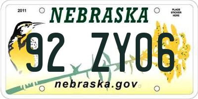 NE license plate 92ZY06