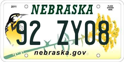NE license plate 92ZY08