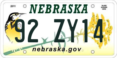 NE license plate 92ZY14