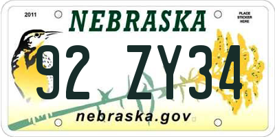 NE license plate 92ZY34