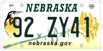 NE license plate 92ZY41