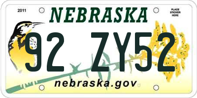 NE license plate 92ZY52