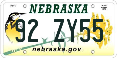 NE license plate 92ZY55