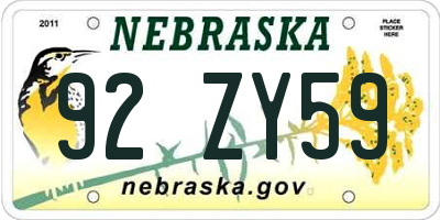 NE license plate 92ZY59