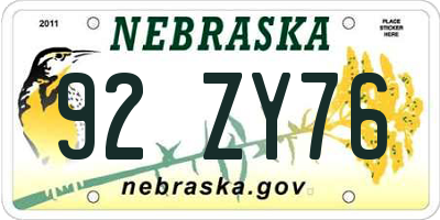NE license plate 92ZY76