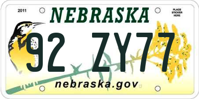 NE license plate 92ZY77
