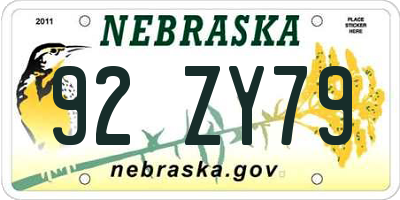 NE license plate 92ZY79