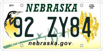 NE license plate 92ZY84