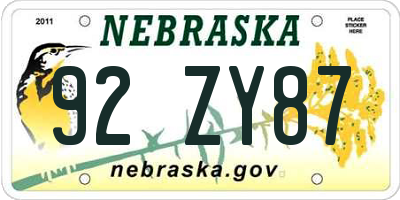 NE license plate 92ZY87