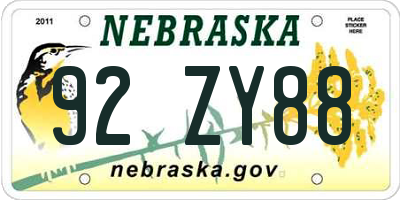 NE license plate 92ZY88