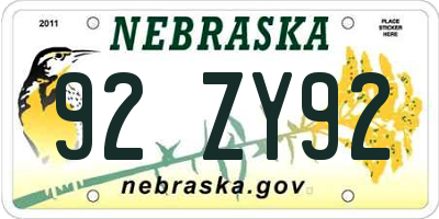 NE license plate 92ZY92