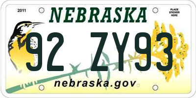 NE license plate 92ZY93