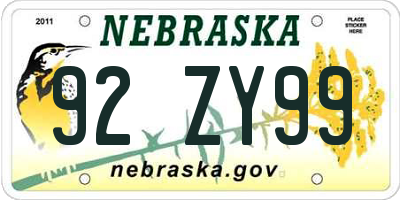 NE license plate 92ZY99