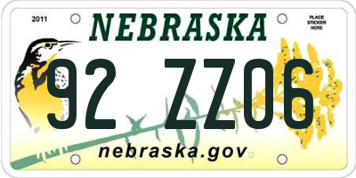 NE license plate 92ZZ06