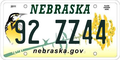 NE license plate 92ZZ44