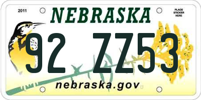 NE license plate 92ZZ53