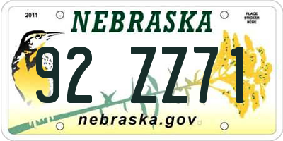 NE license plate 92ZZ71