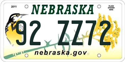 NE license plate 92ZZ72