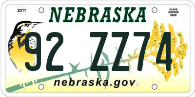 NE license plate 92ZZ74